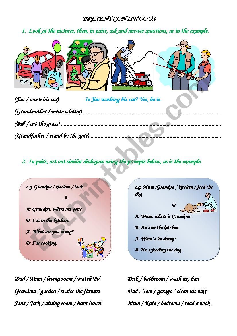 In pairs - present continuous worksheet