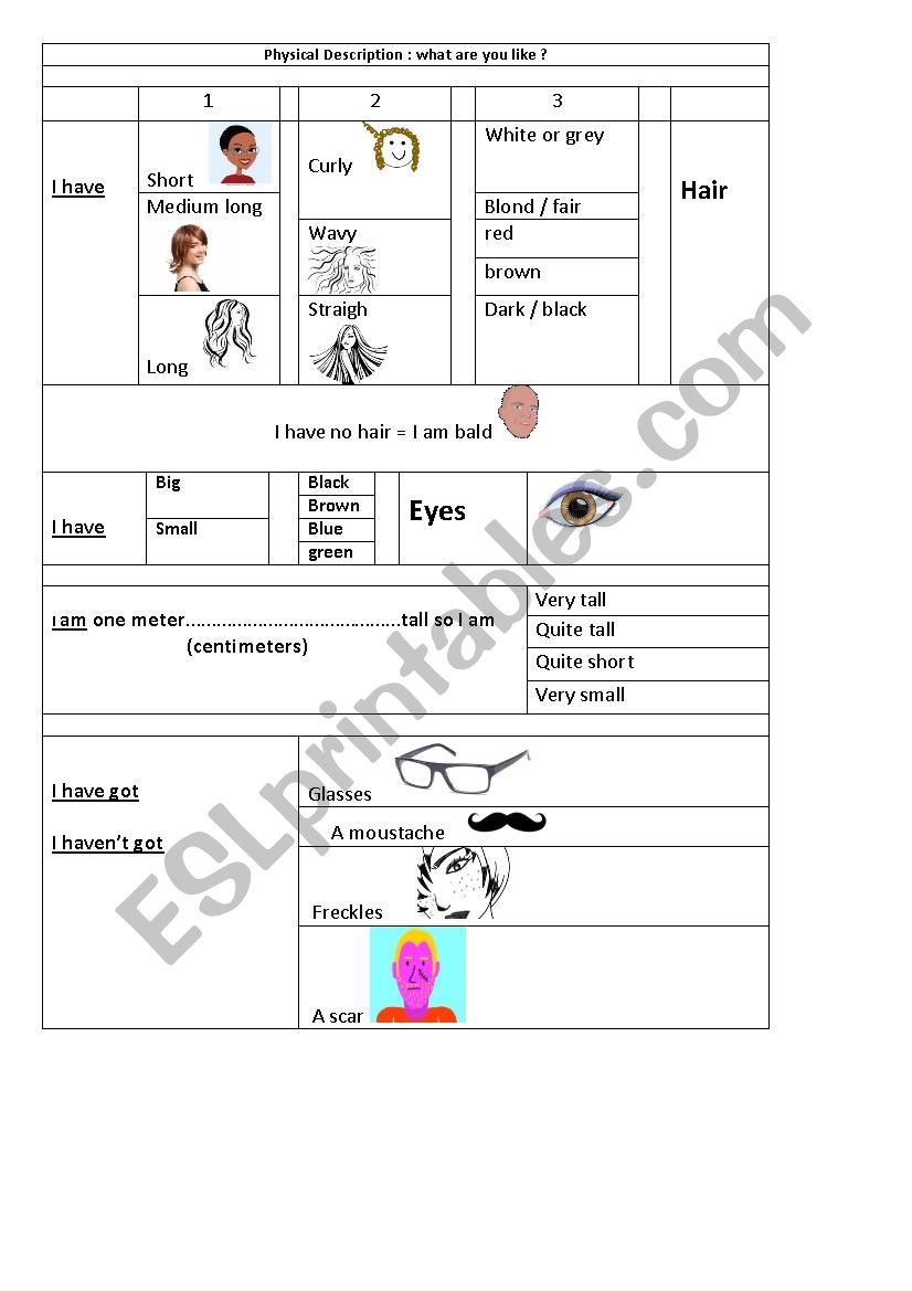 Describe yourself worksheet