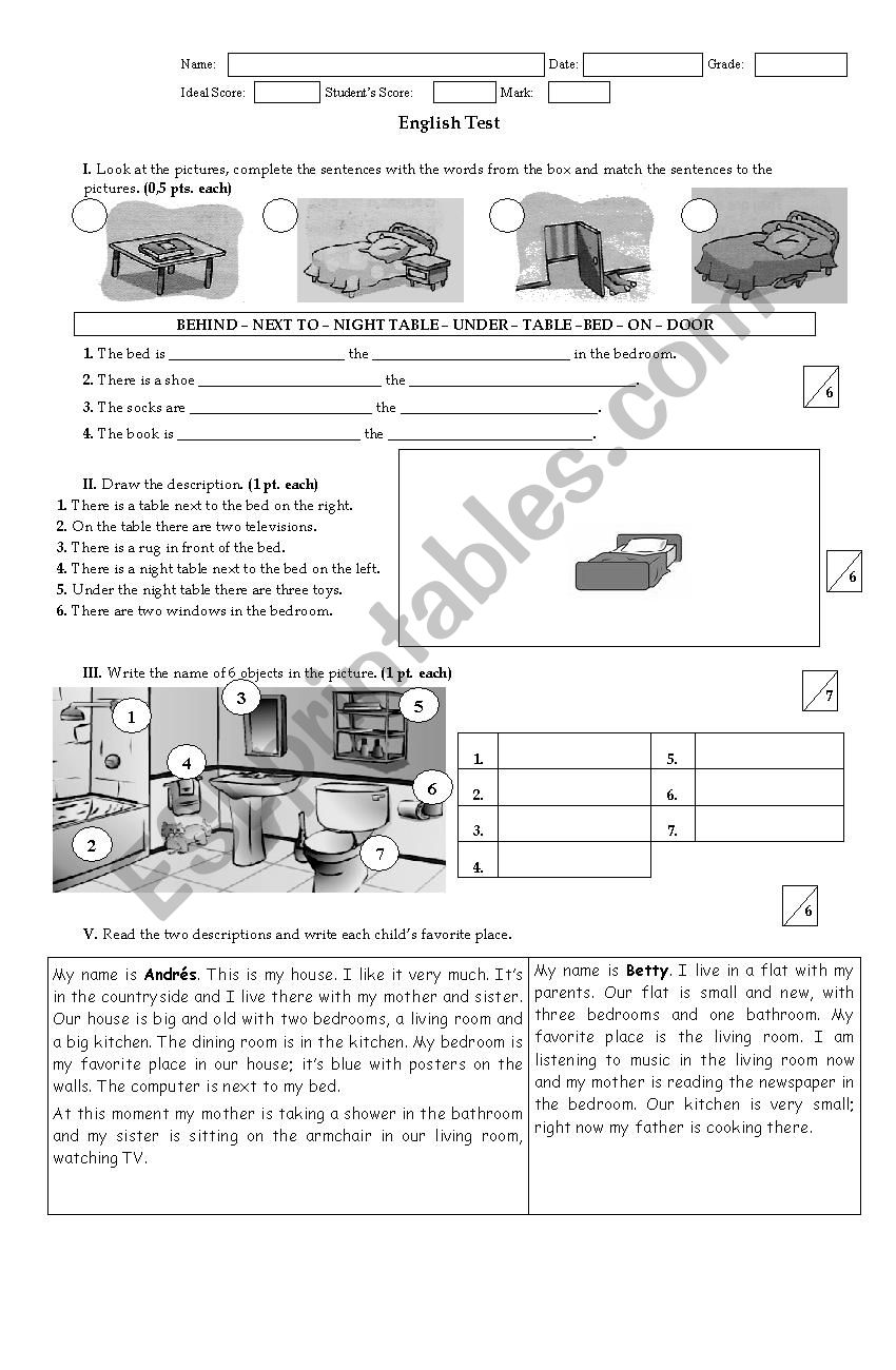 House Furniture and Prepositions of Place