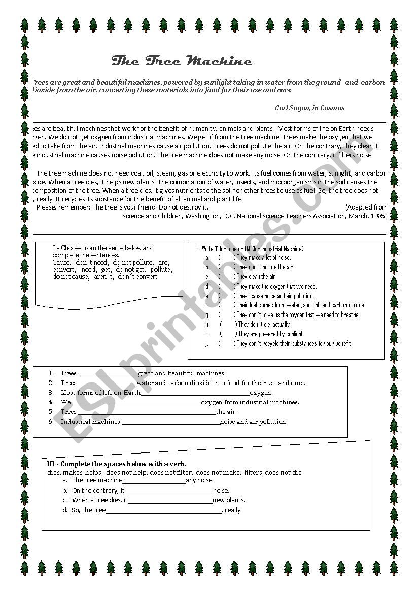 THE TREE MACHINE worksheet