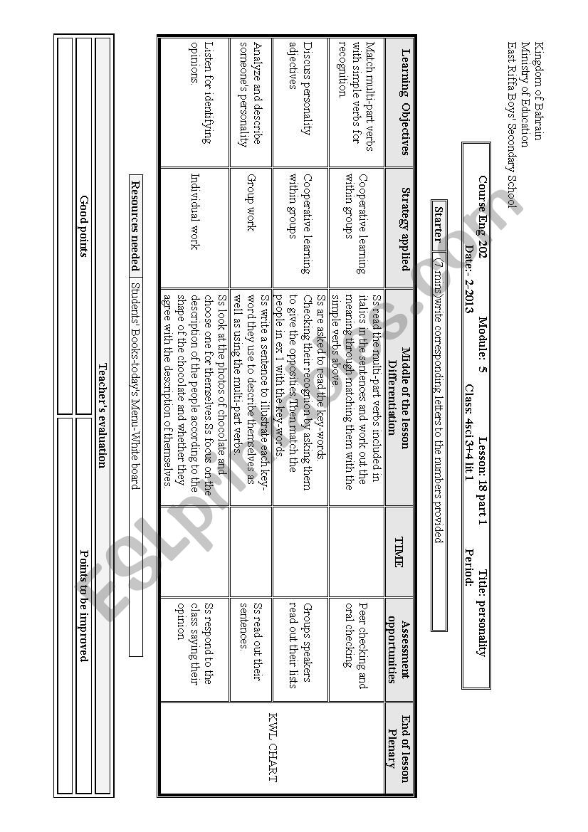 lesson preparations worksheet