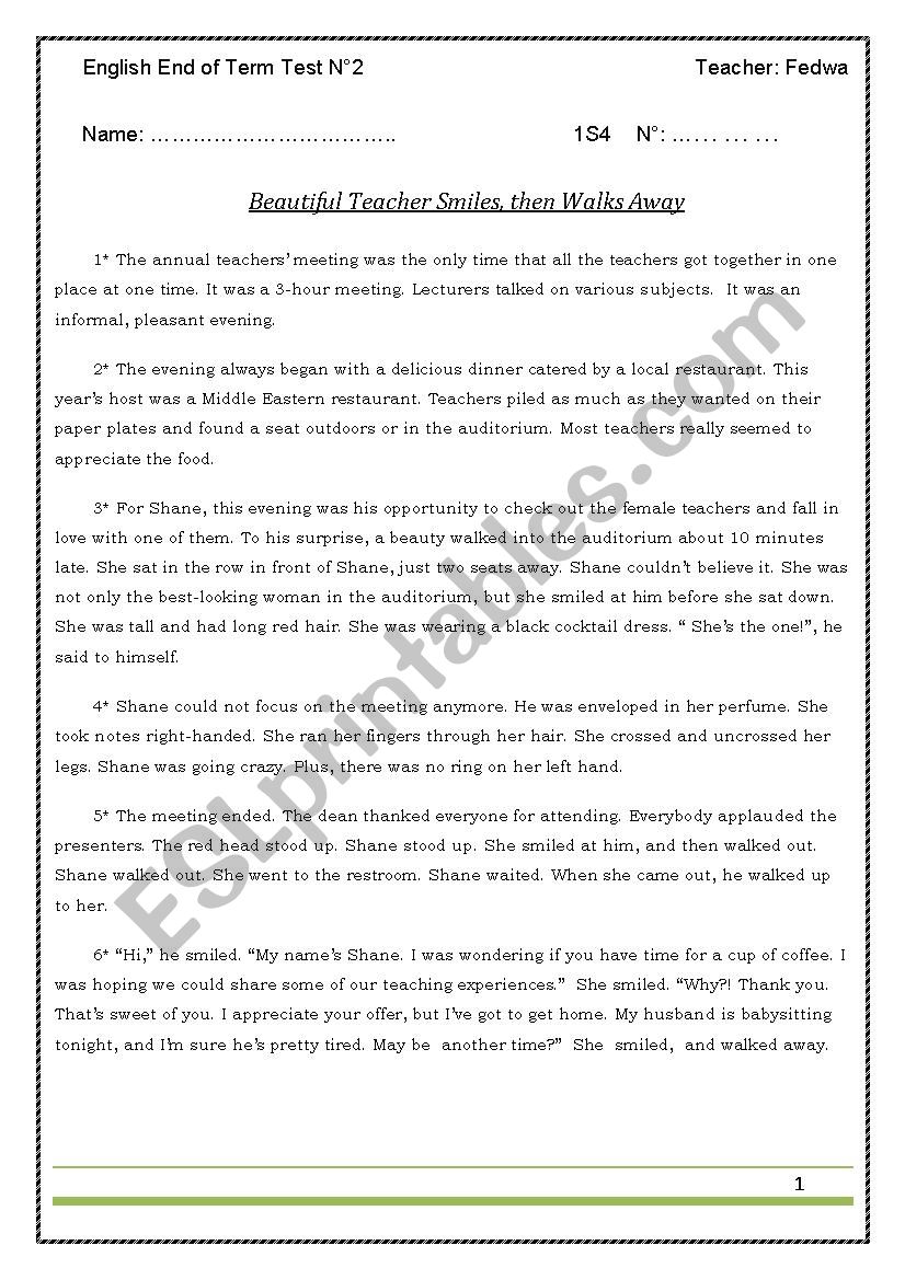 English End of Term Test NÂ° 2 Level: 1st Year Secondary