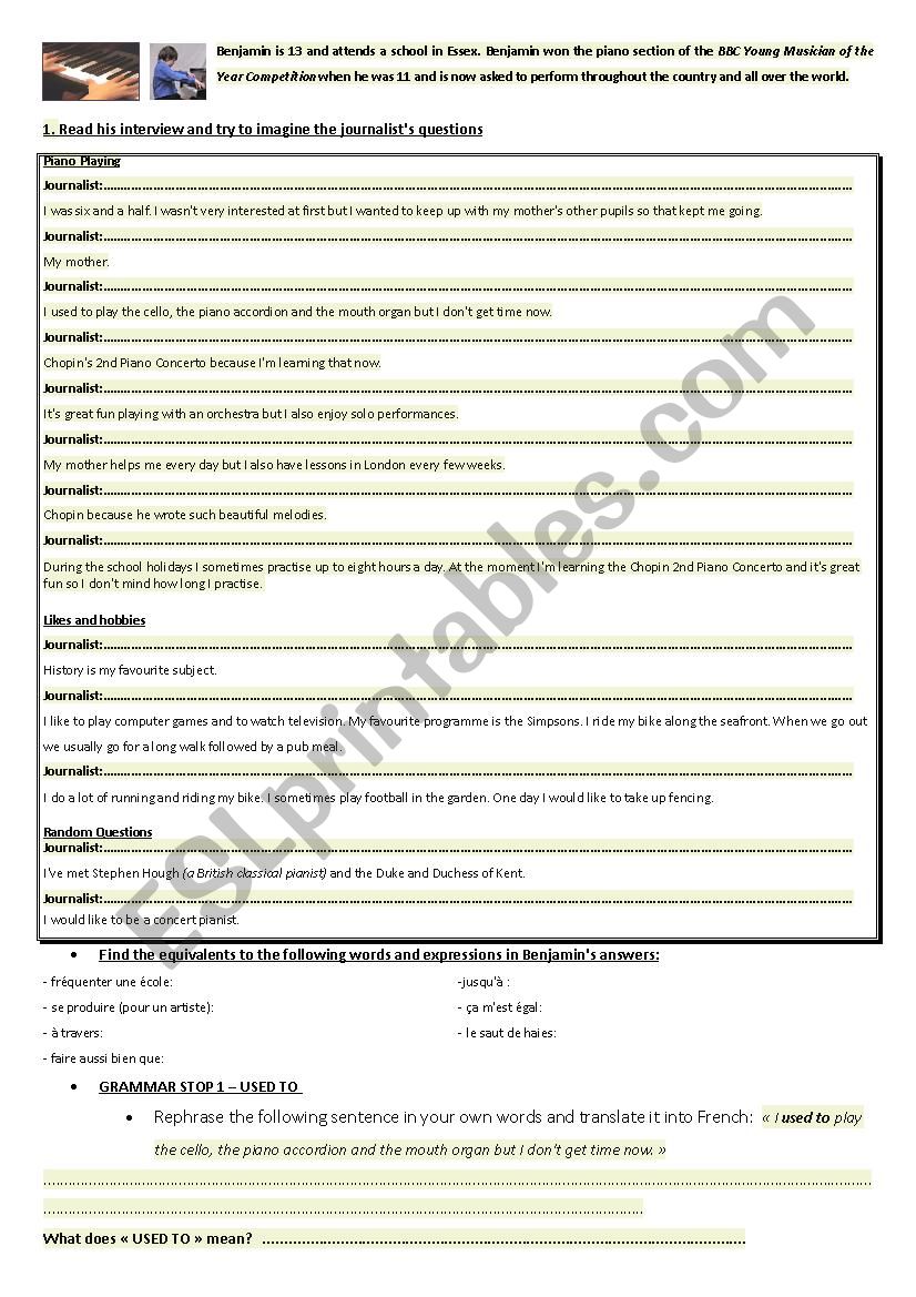 MUSIC - A musician interview worksheet