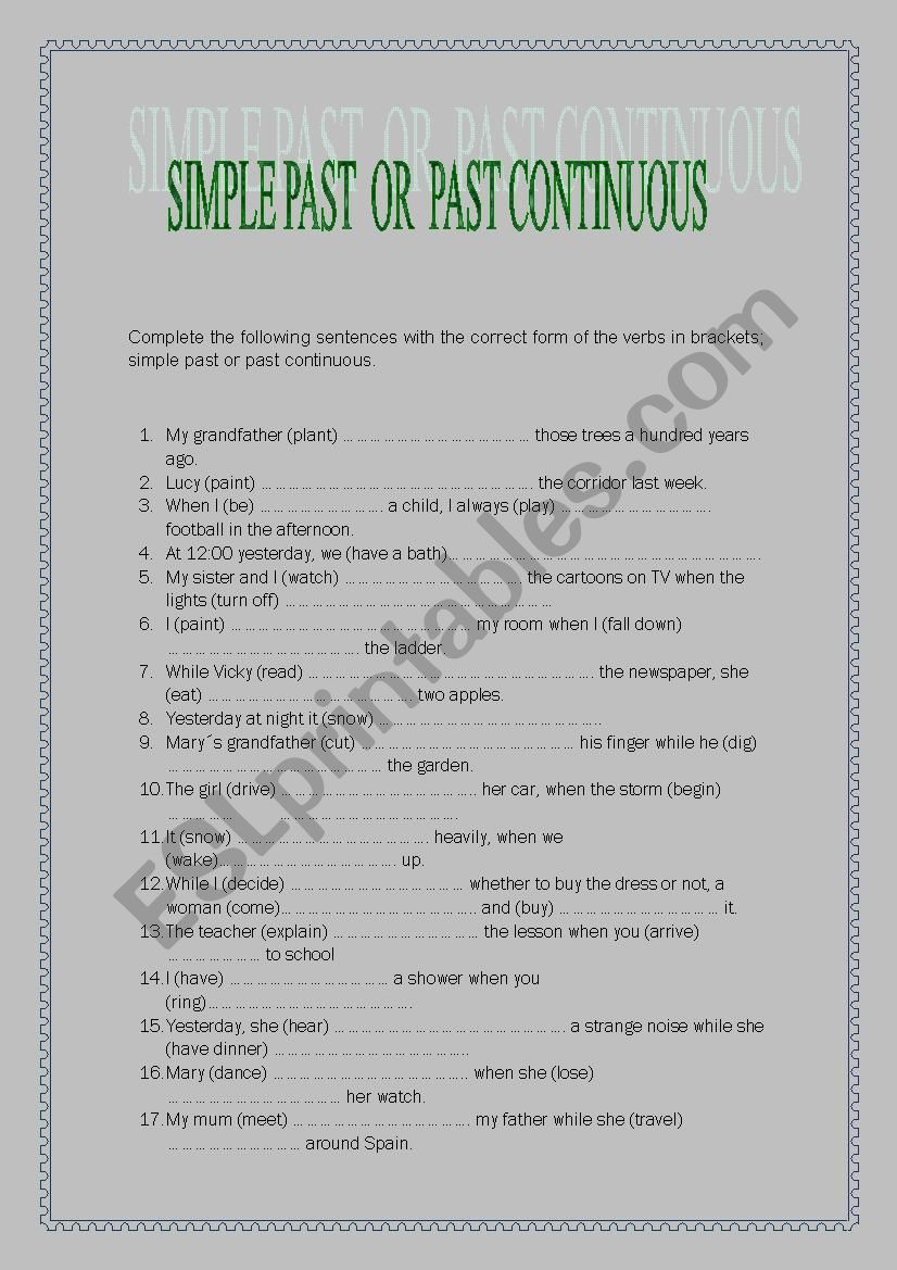 simple past or past continuos worksheet