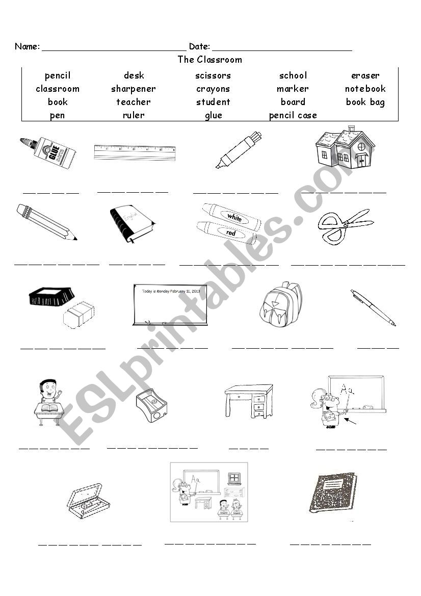 Classroom Objects worksheet