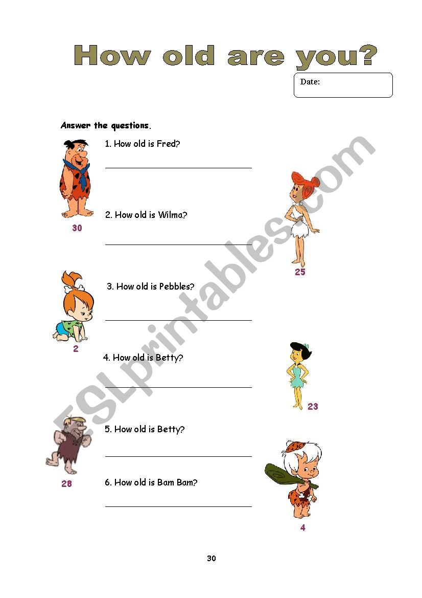 how old are you? worksheet