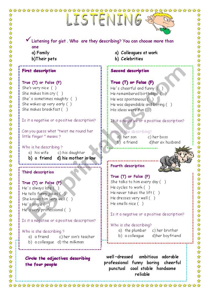 adjectives listening activity