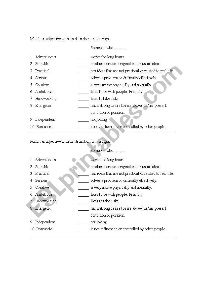 personality worksheet