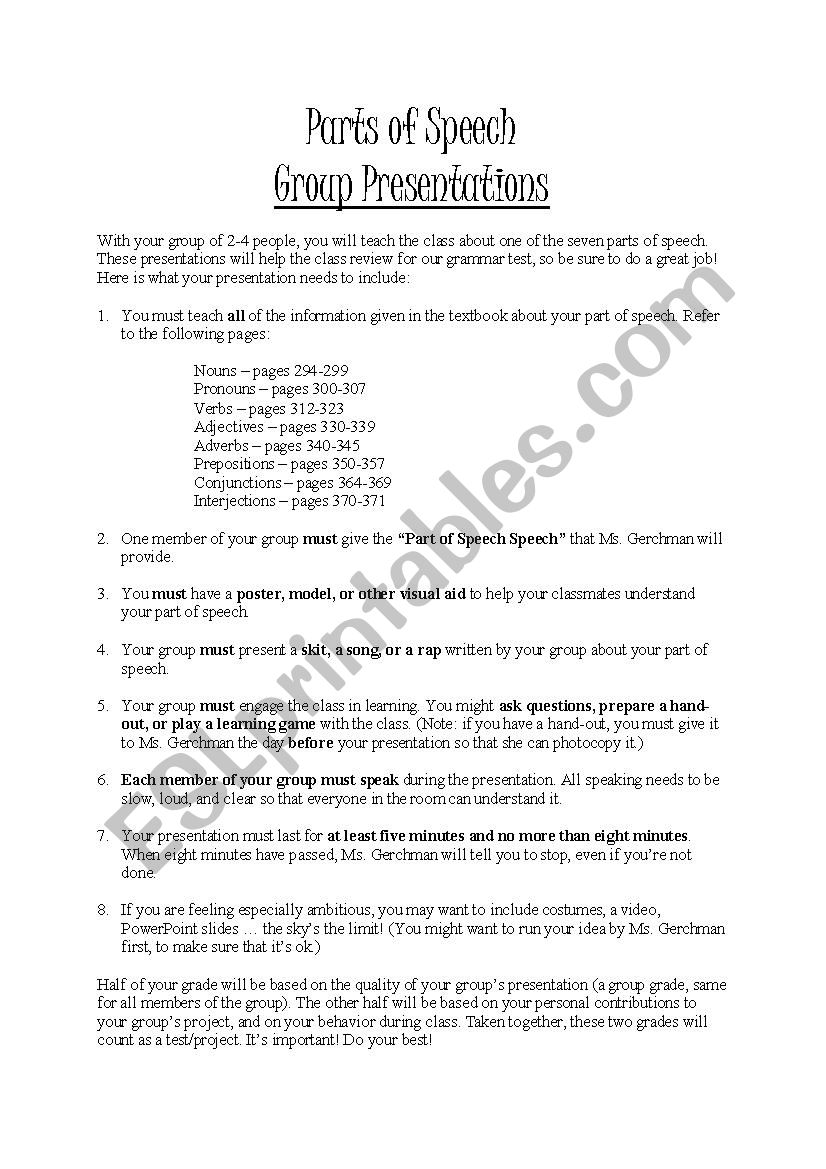 Grammar Project worksheet