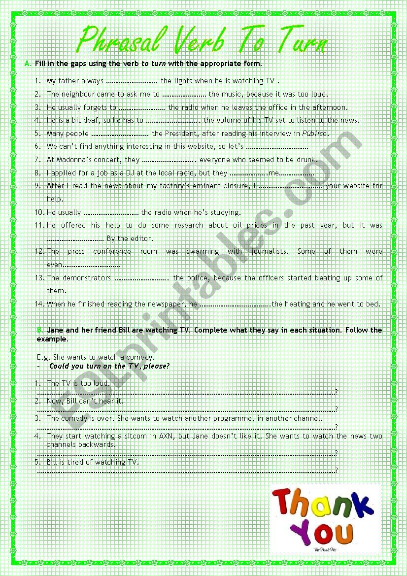 Phrasal verb To Turn worksheet