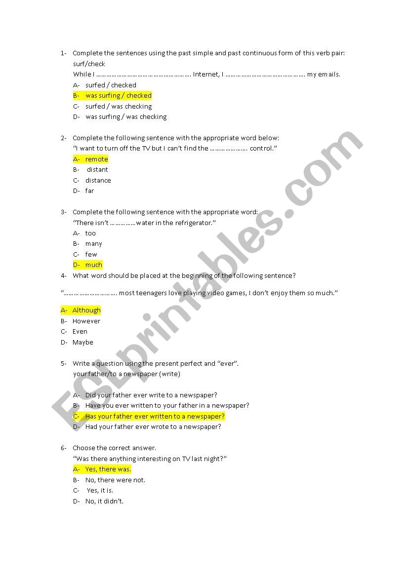 upper elementary questions worksheet