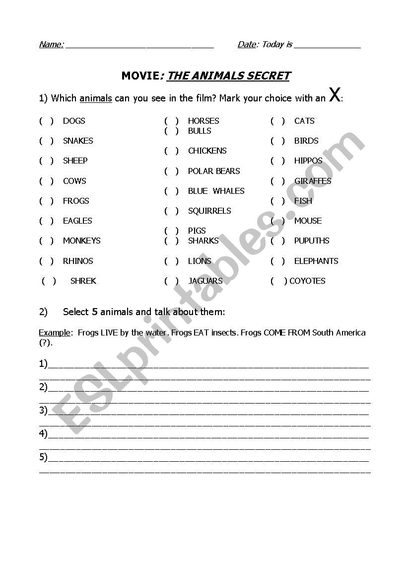 CARTOON - THE ANIMALS SECRET worksheet