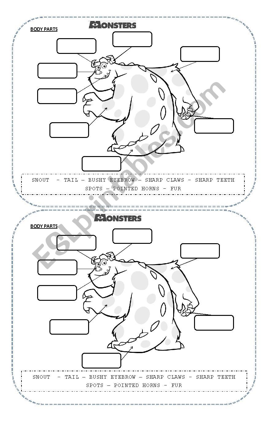 Monsters: Parts of the body worksheet