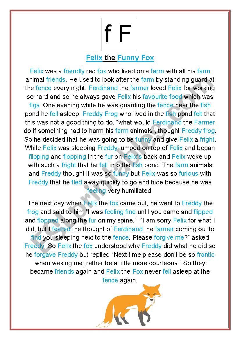 Felix the Funny Fox worksheet