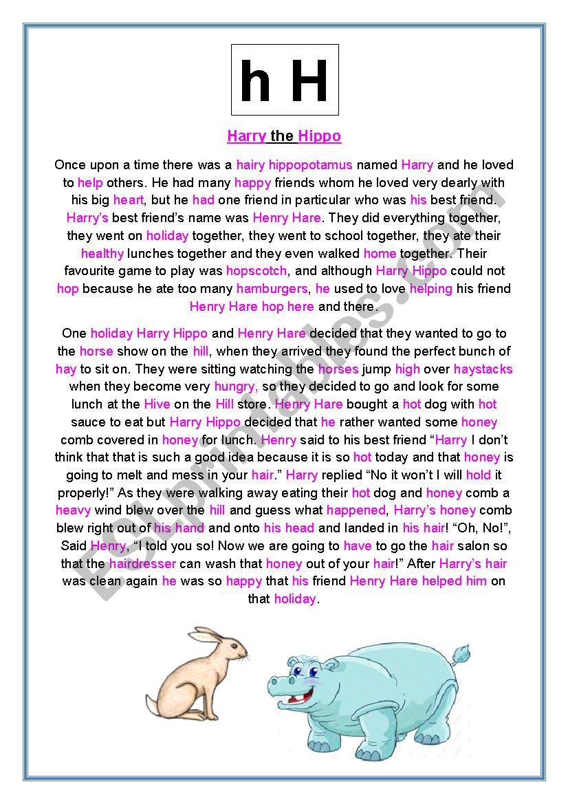 Harry the Hippo worksheet