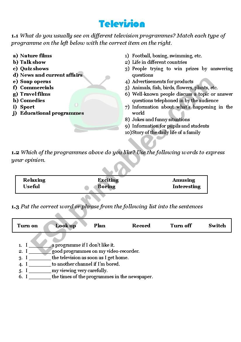 Television worksheet