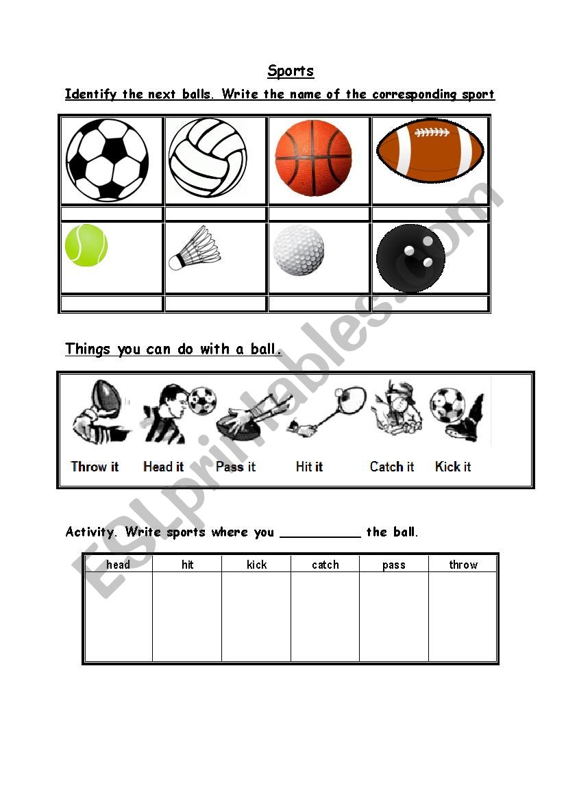 Identify sports worksheet