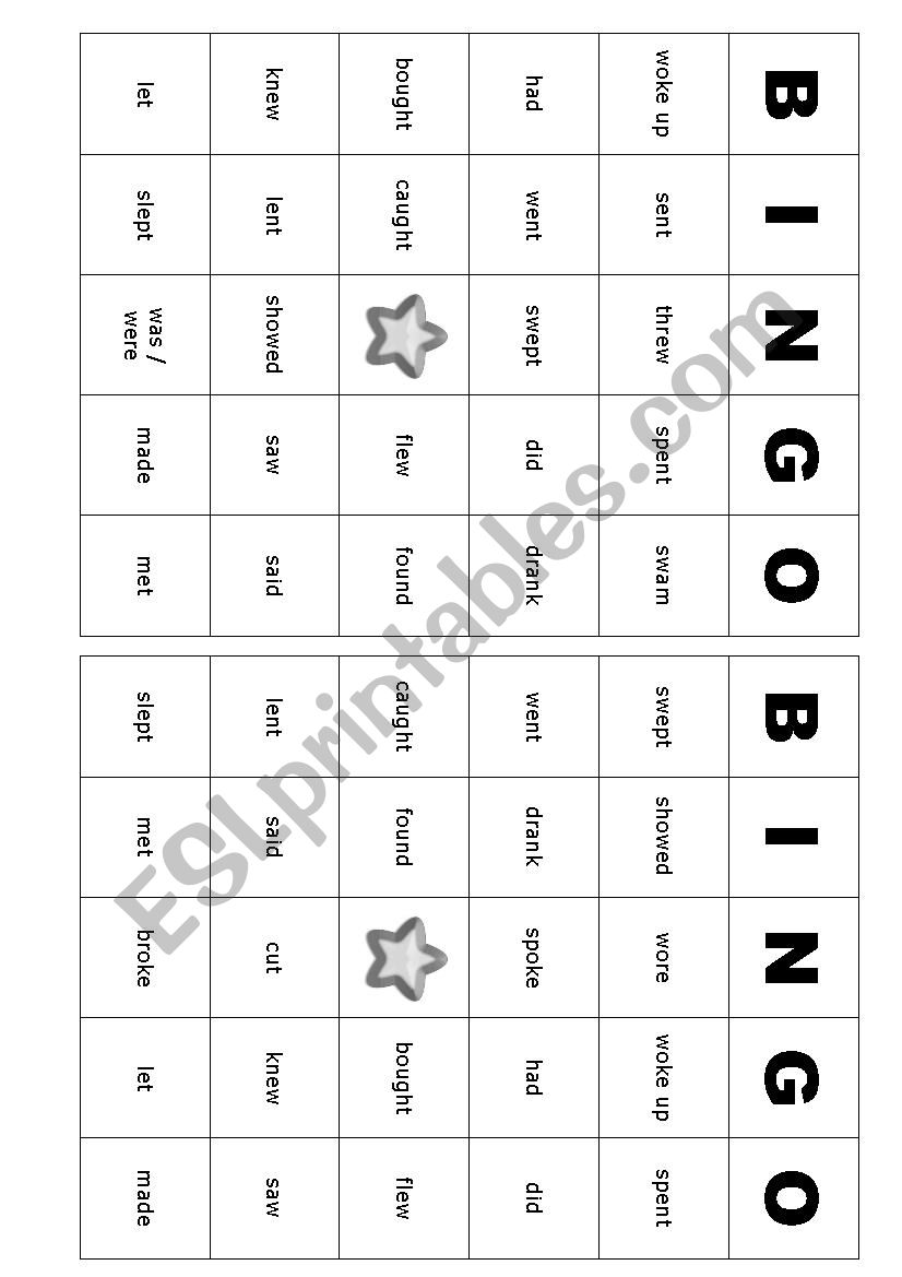 BINGO - verbs worksheet