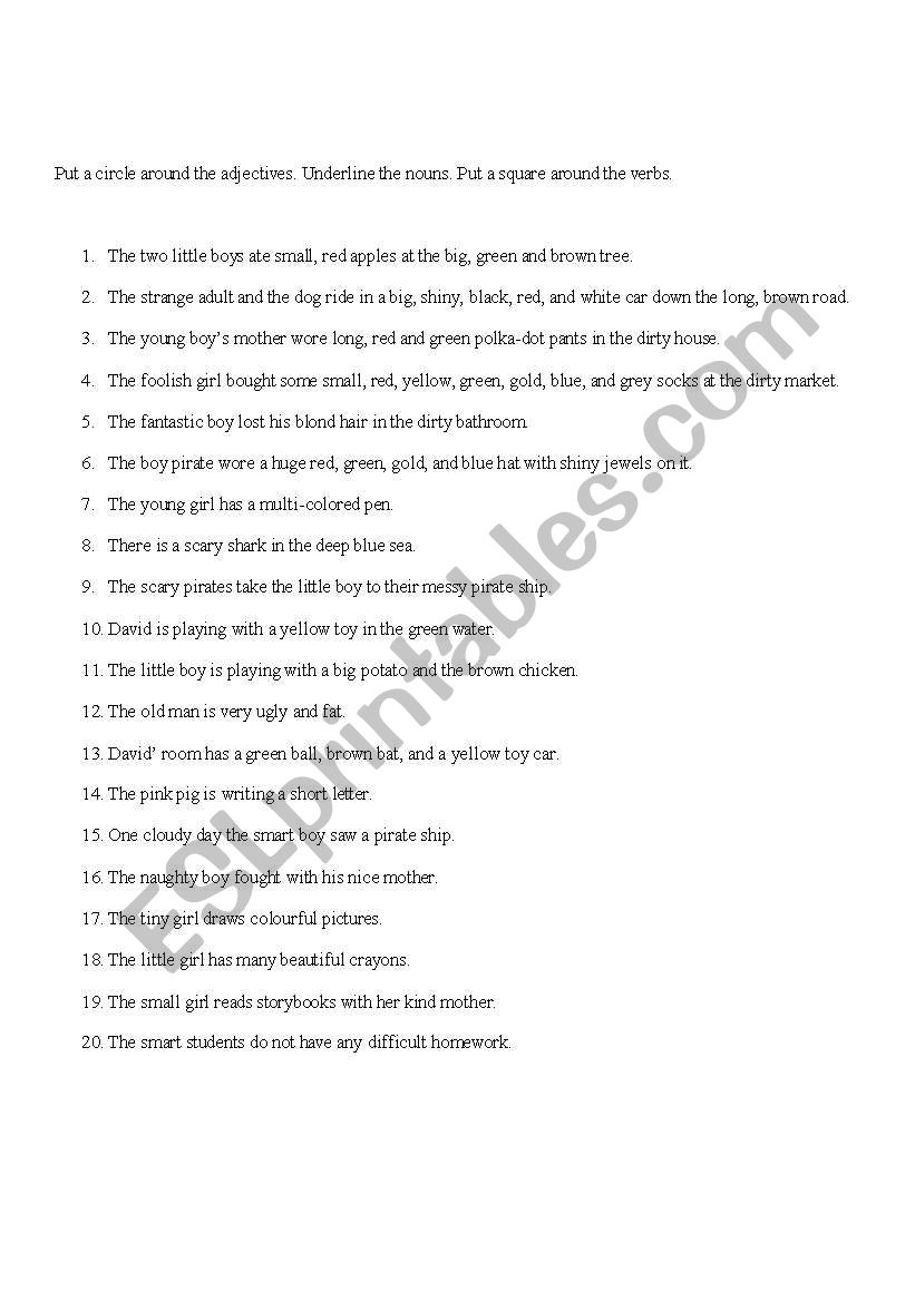 Adjectives, Nouns, Verbs for beginners