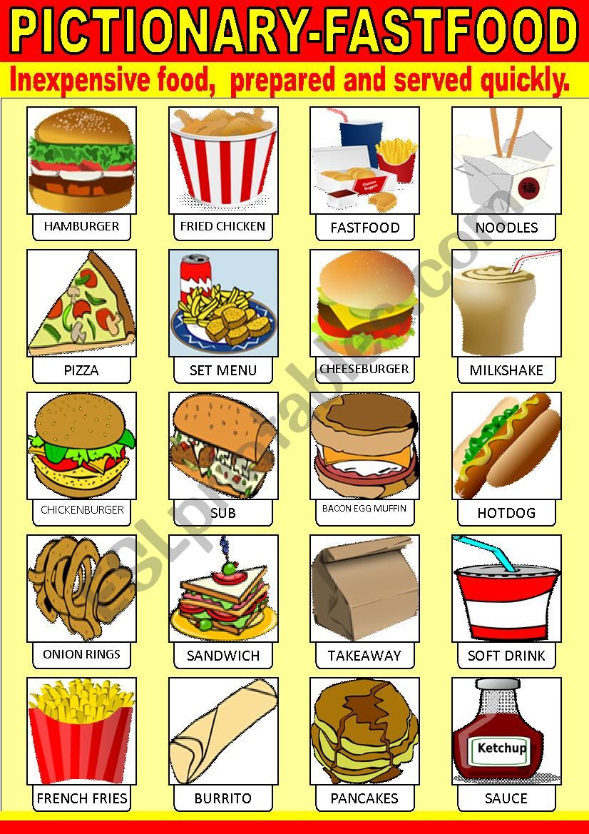 Fast food Pictionary worksheet