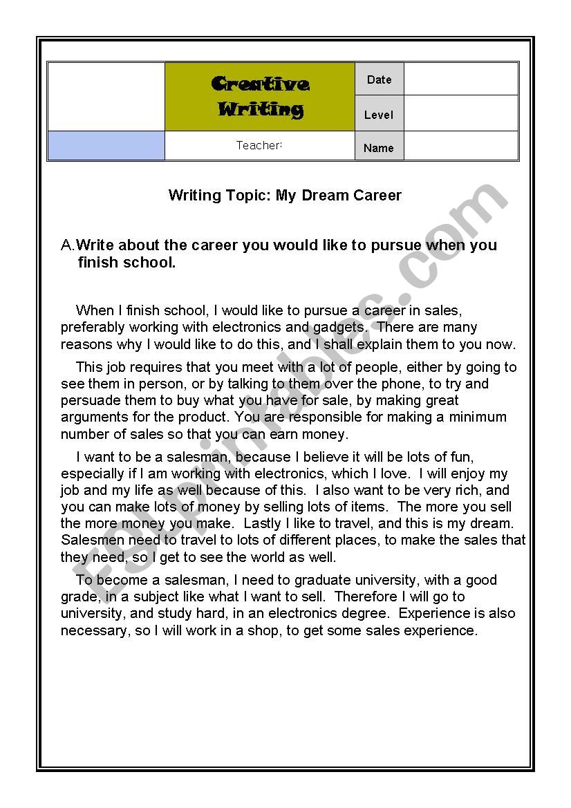 Creative Writing - My Dream Career