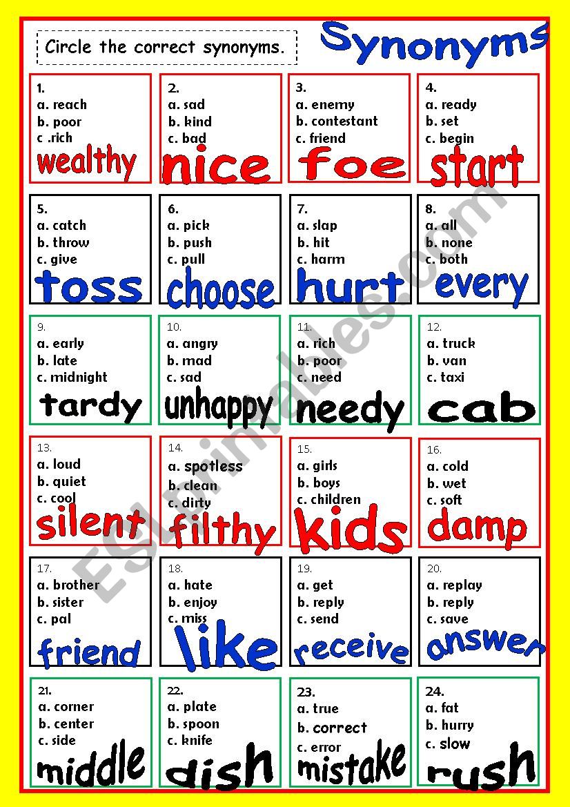 SYNONYMS # 4 worksheet