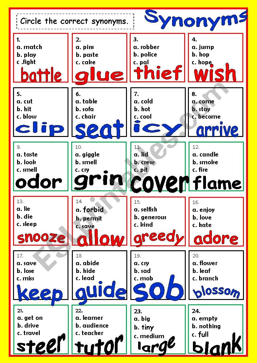 SYNONYMS # 5 worksheet