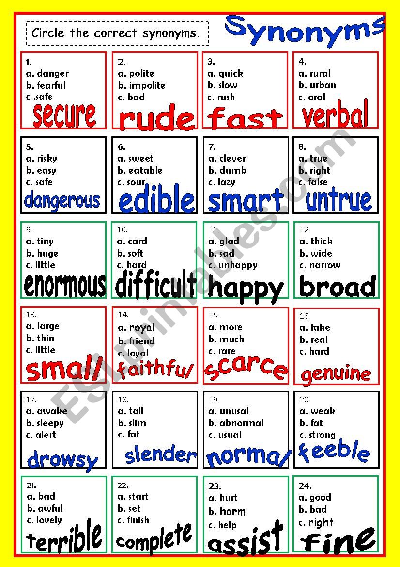 SYNONYMS # 6 worksheet