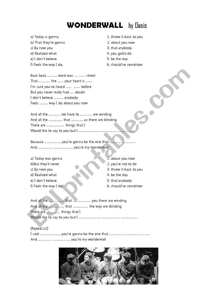 Wonderwall worksheet