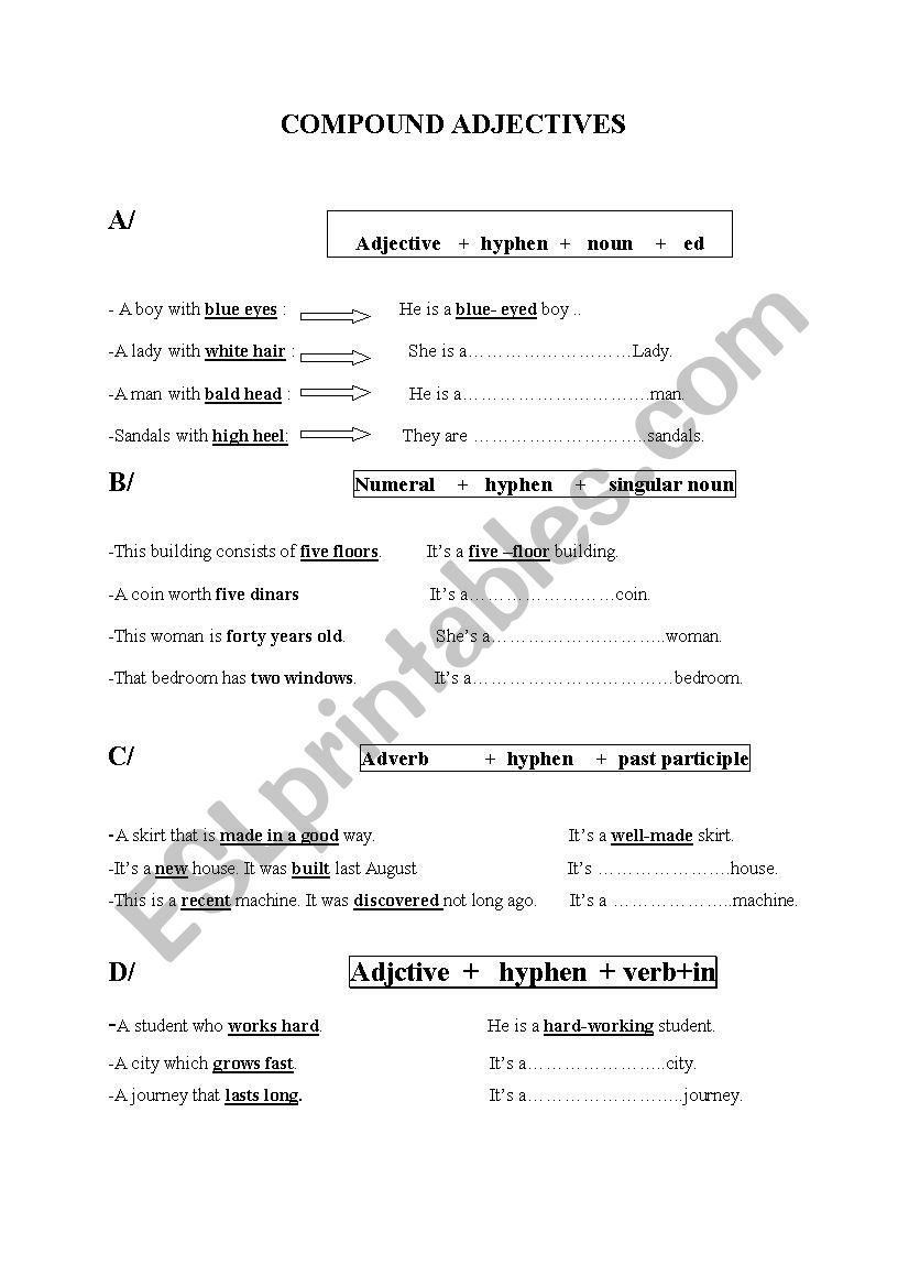 compound adjectives worksheet