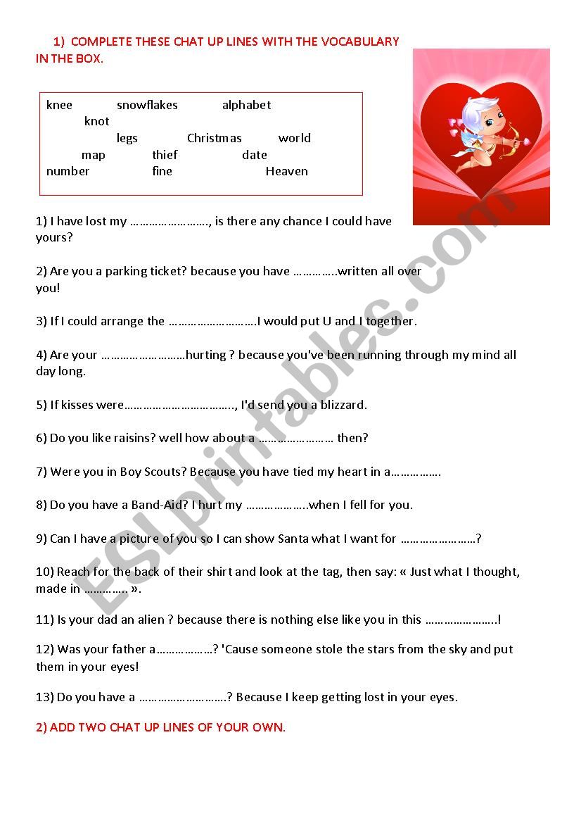 Chat up lines worksheet