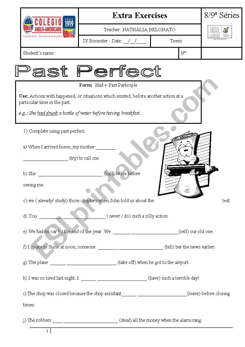 Past Perfect exercises worksheet
