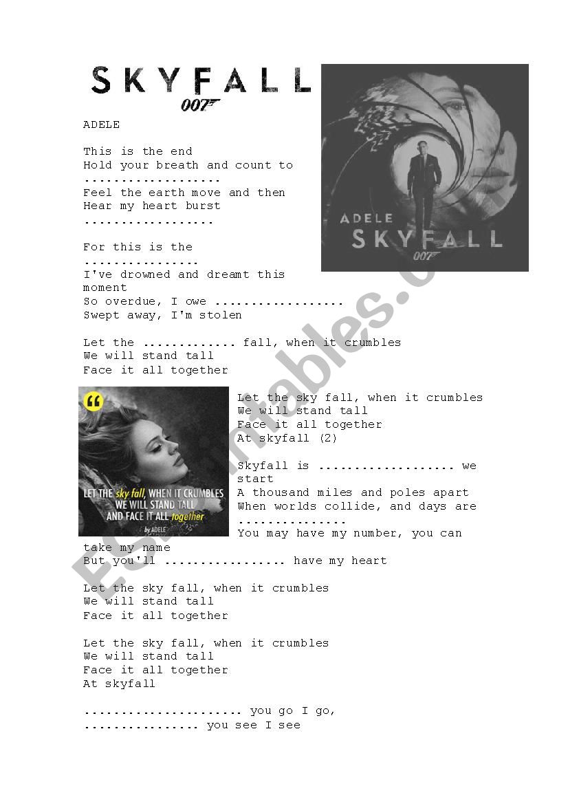 Skyfall Adele worksheet