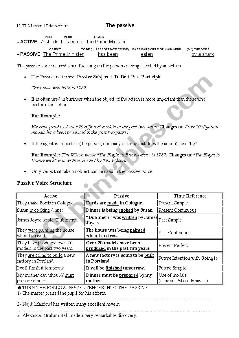 THE PASSIVE VOICE worksheet