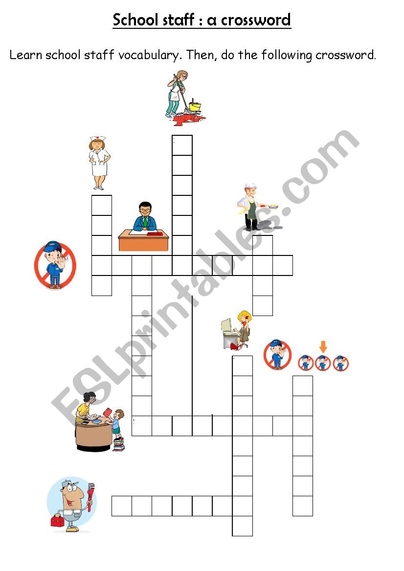 crossword on school staff worksheet