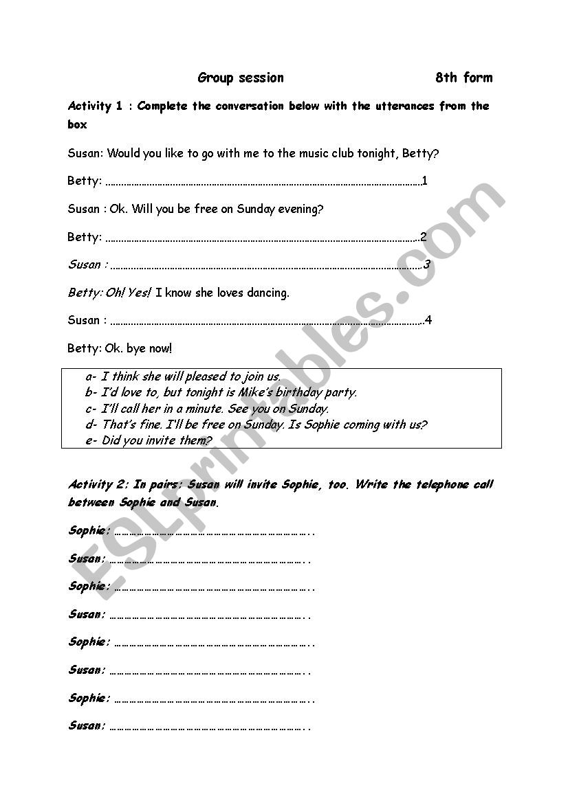 invitation  worksheet