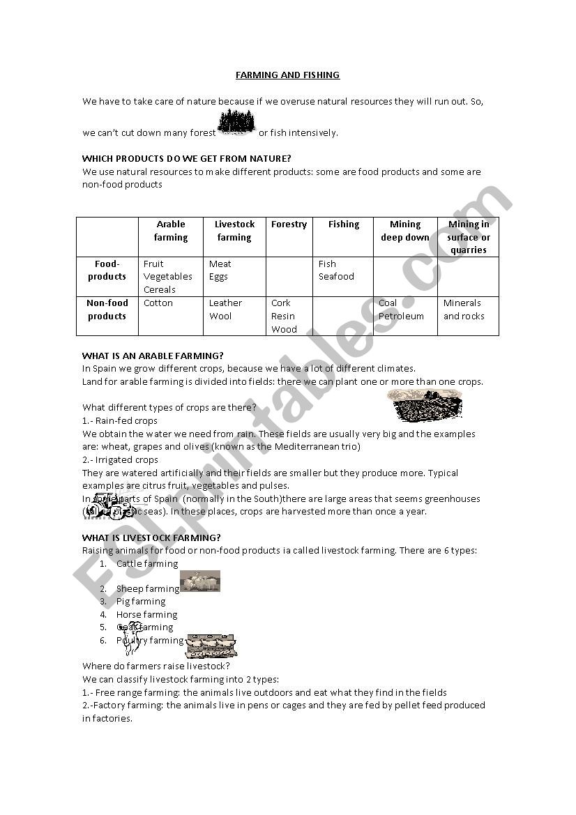 farming and fishing worksheet