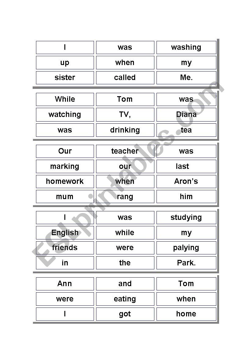 Jumbled sentences Past simple and continuous