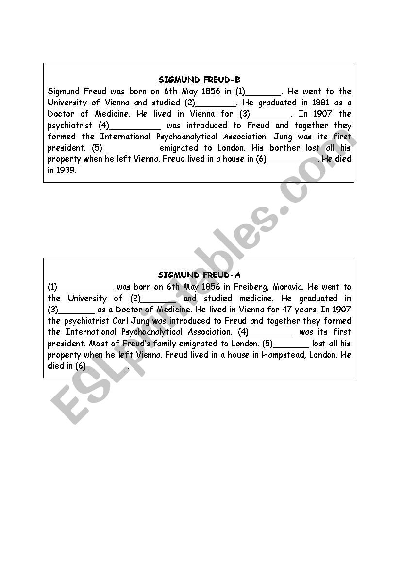 sigmund freud- question forms worksheet