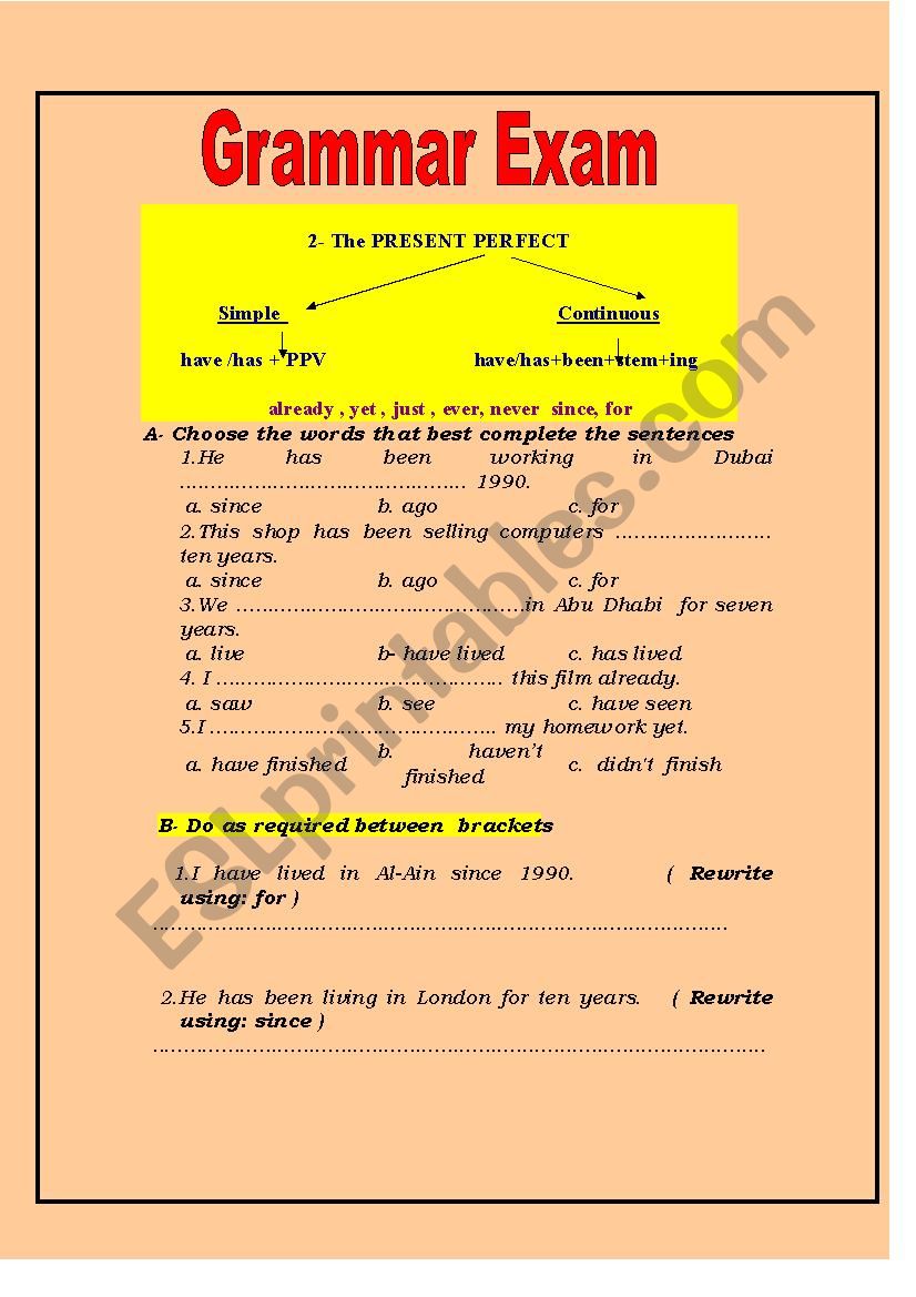 grammar exam worksheet