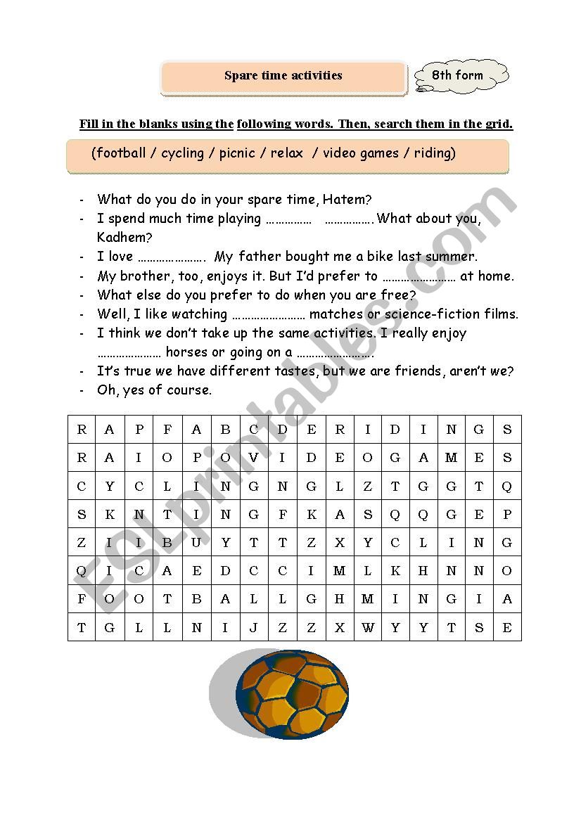 spare time activities worksheet