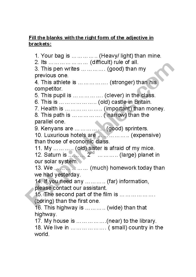 comparative form worksheet