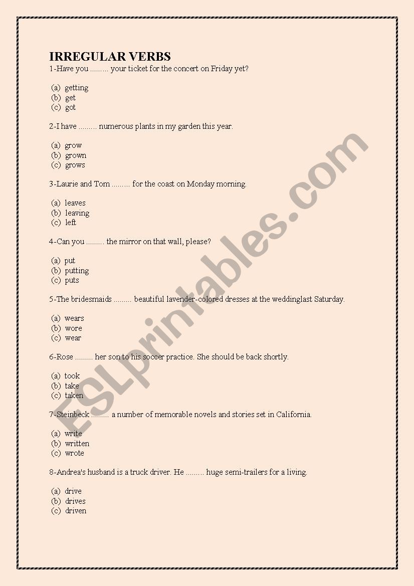 irregular verbs worksheet