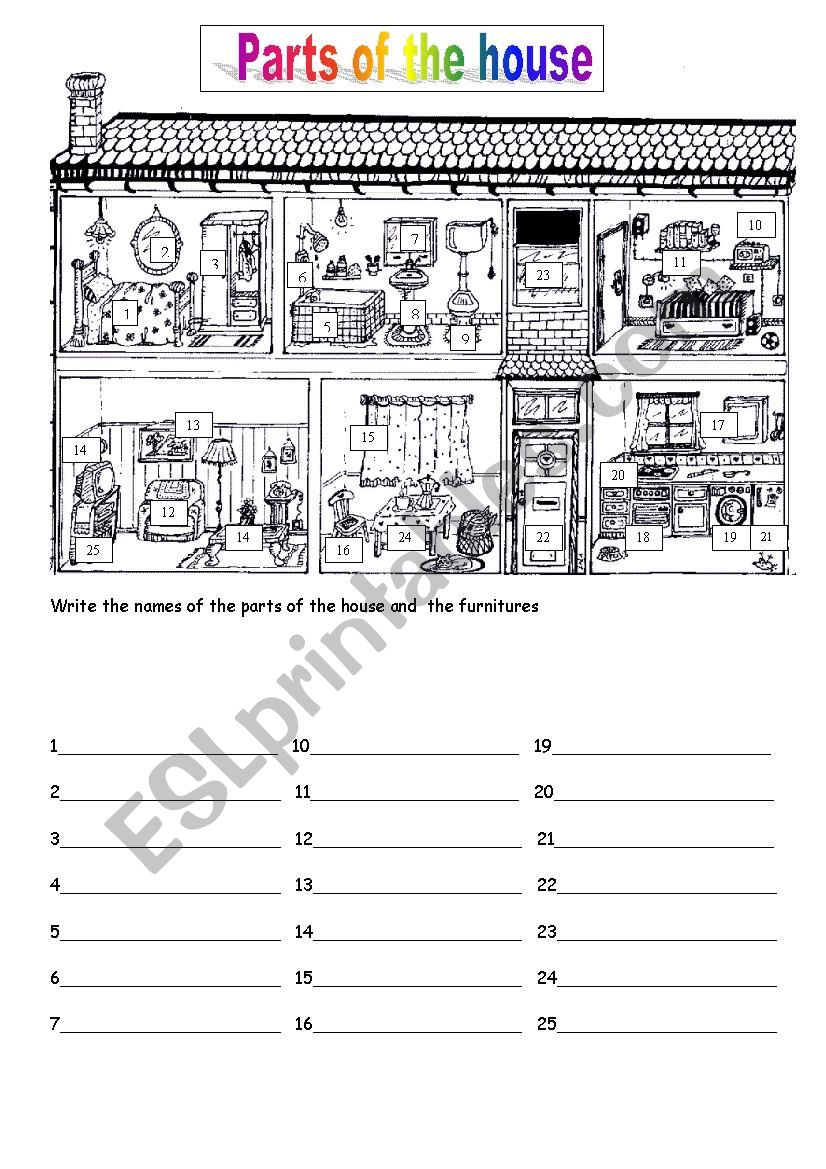 Parts of the house worksheet