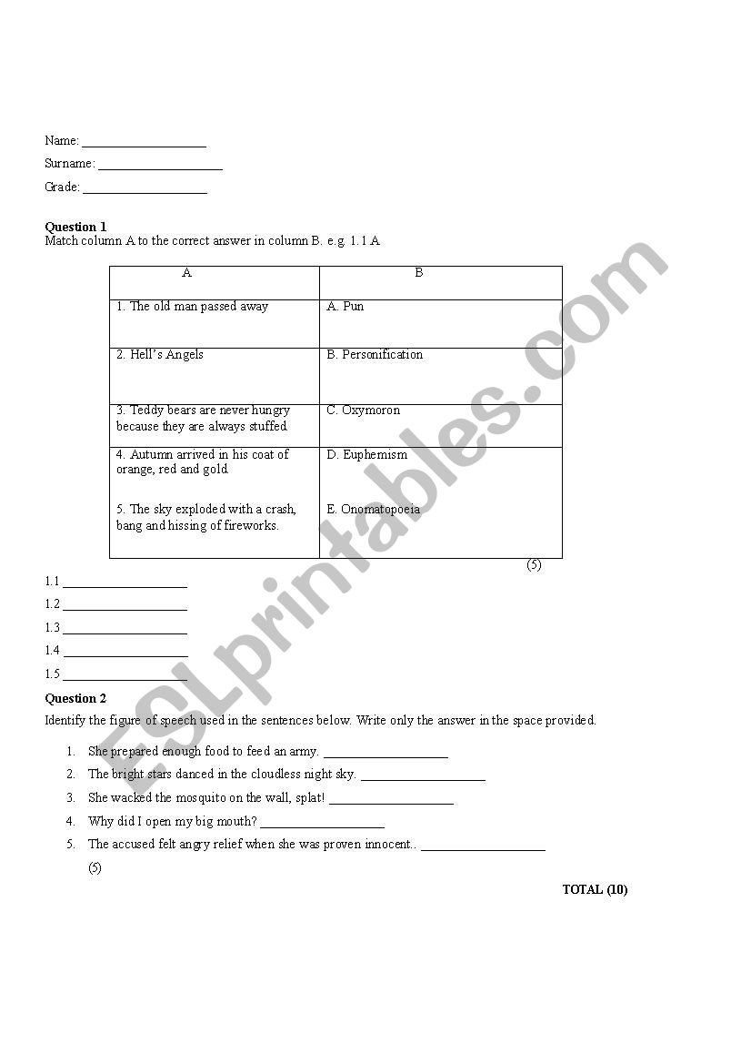 figures of speech worksheet worksheet