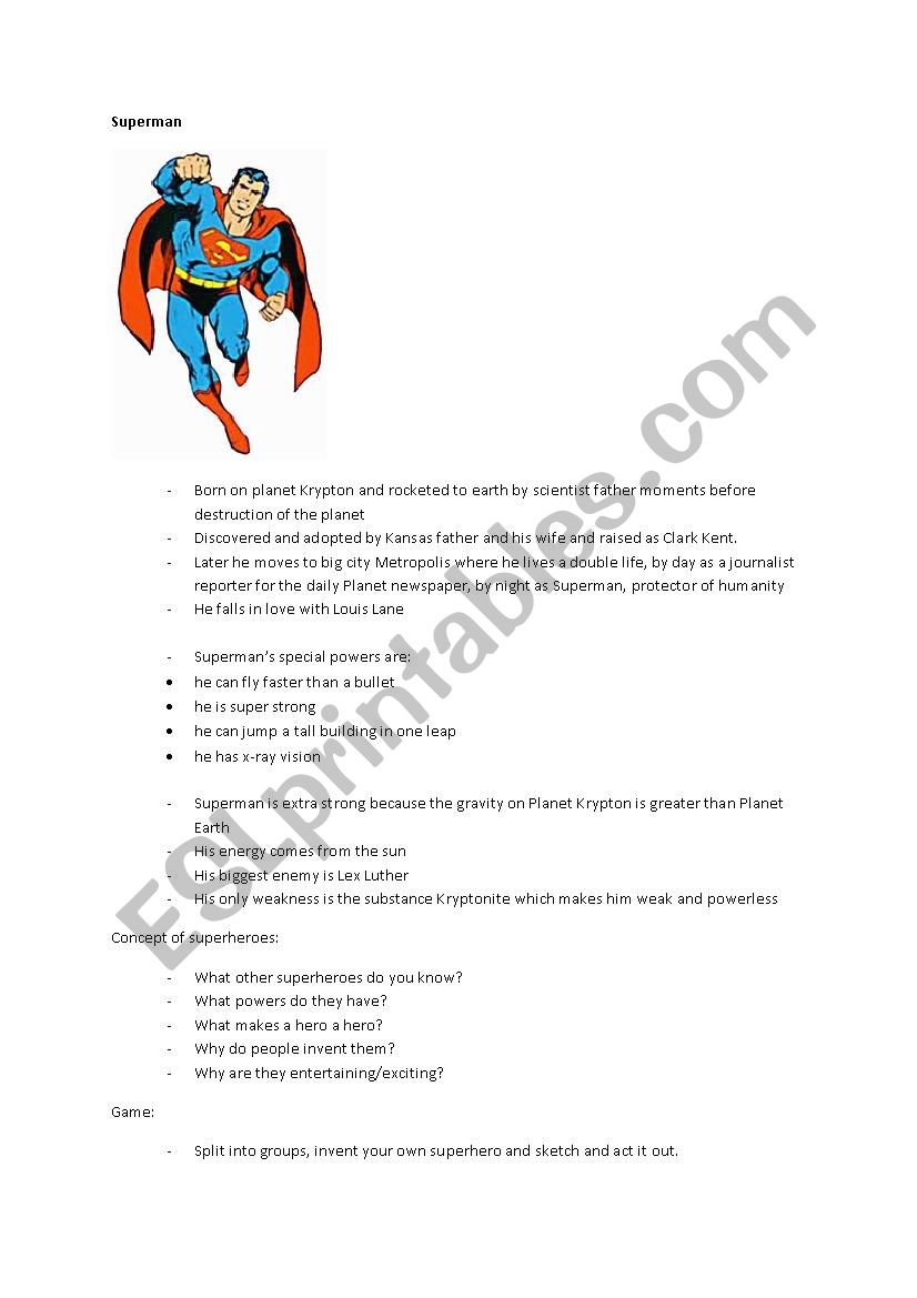 Superman lesson worksheet