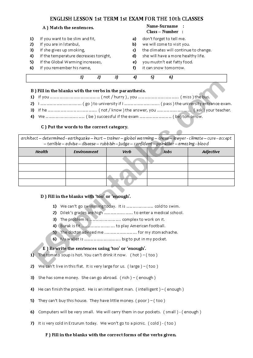 the 1st term the 1st english exam for the 10th grades