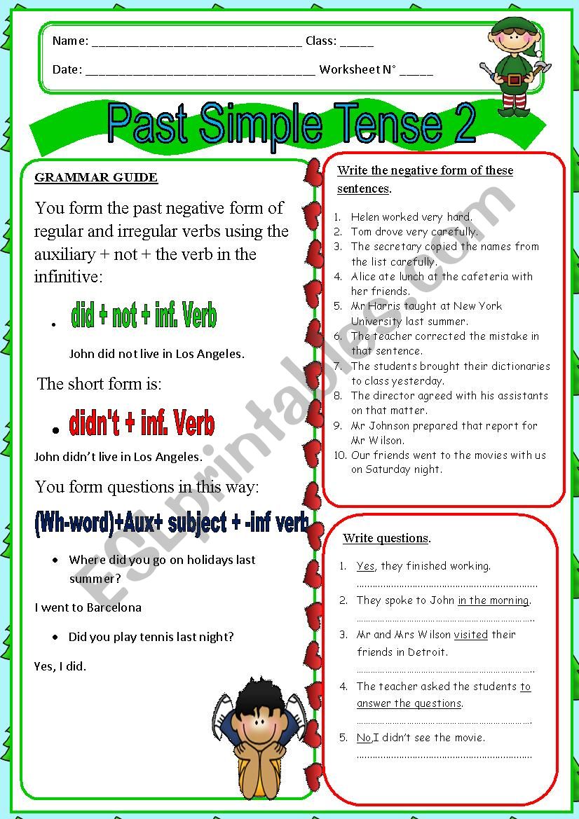 Past Simple 2  Grammar Guide worksheet