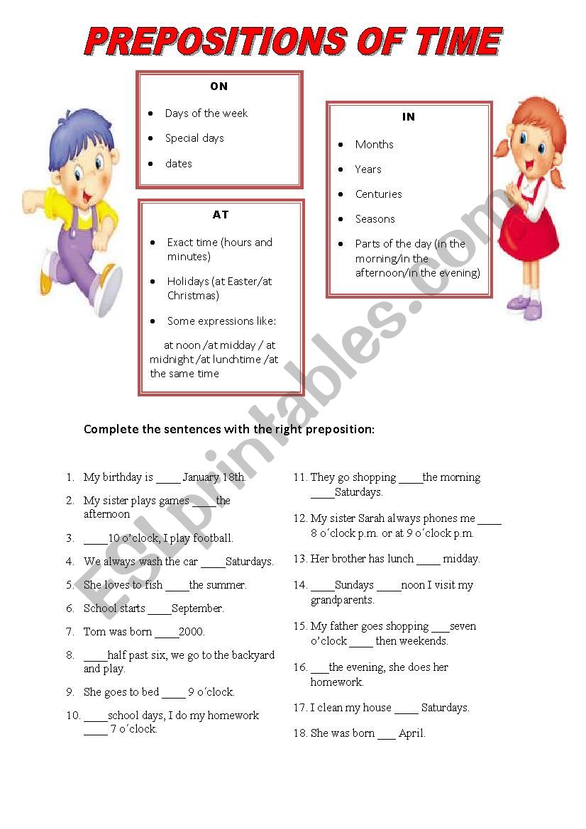 Prepositions of time worksheet