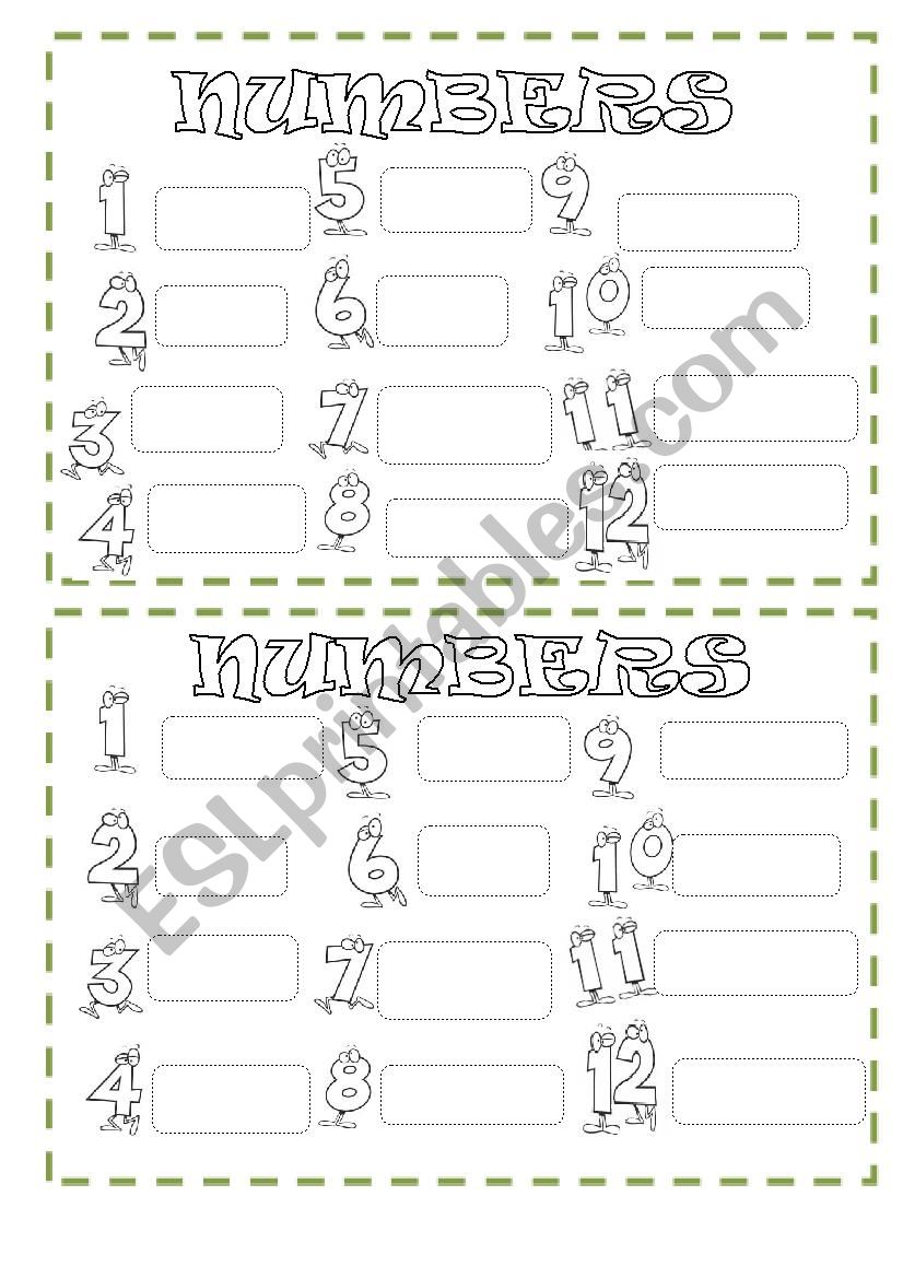 numbers up o 12 worksheet